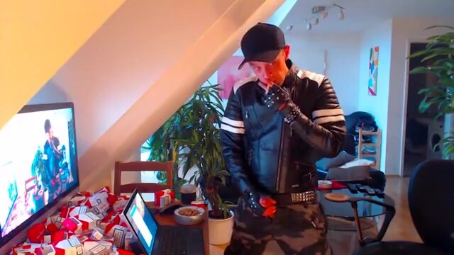 Leather boi smoke chaining cock wanking cum load